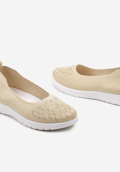 Beżowe Płaskie Tenisówki Zdobione Cyrkoniami Lomadia
