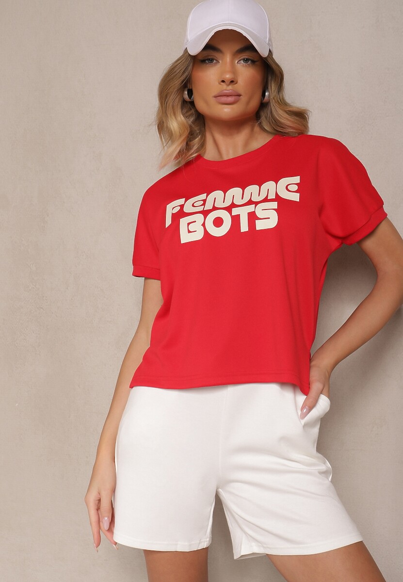 Czerwony T-shirt z Nadrukiem Napisu Dezerine