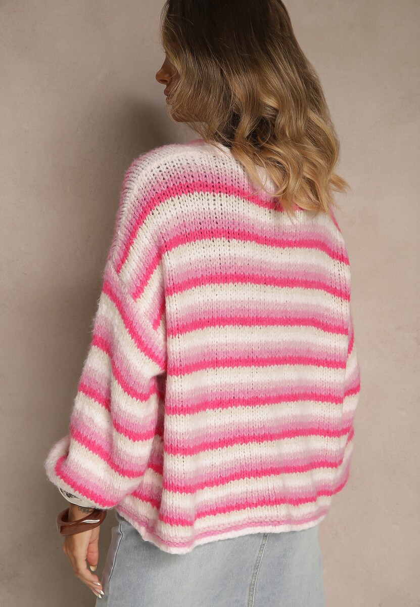 Fuksjowy Kardigan z Wełną i Wiskozą z Motywem Pasków Felorie