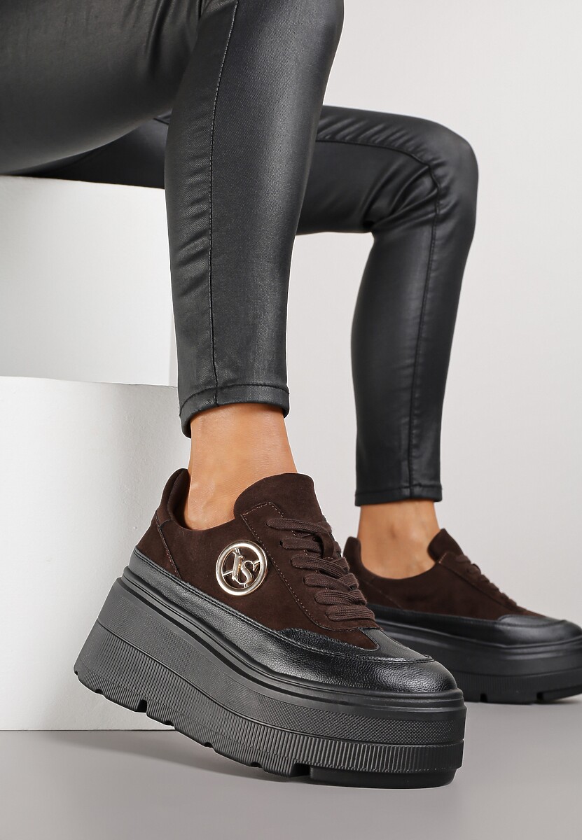 Brązowe Chunky Sneakersy Vices na Platformie z Okrągłym Detalem Sedvira
