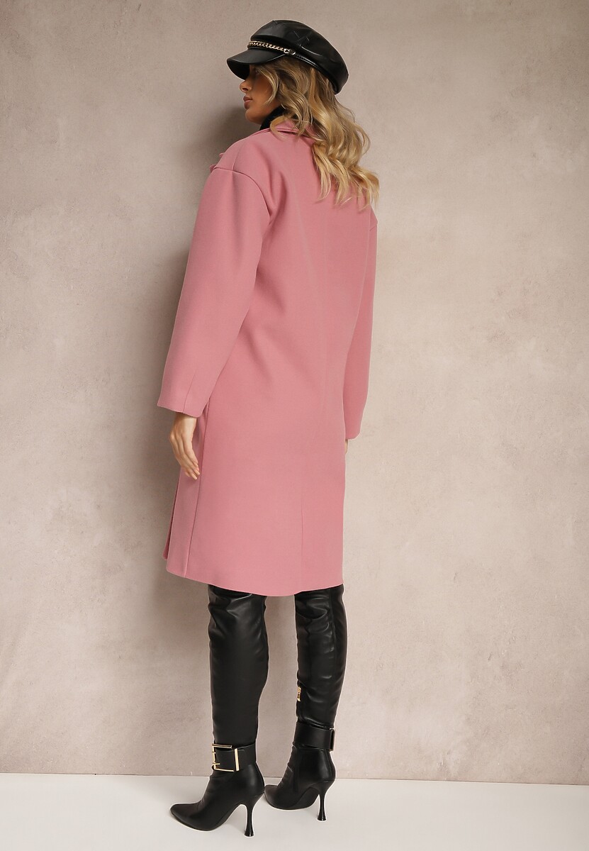 Ciemnoróżowy Płaszcz Dwurzędowy Długi Tadde