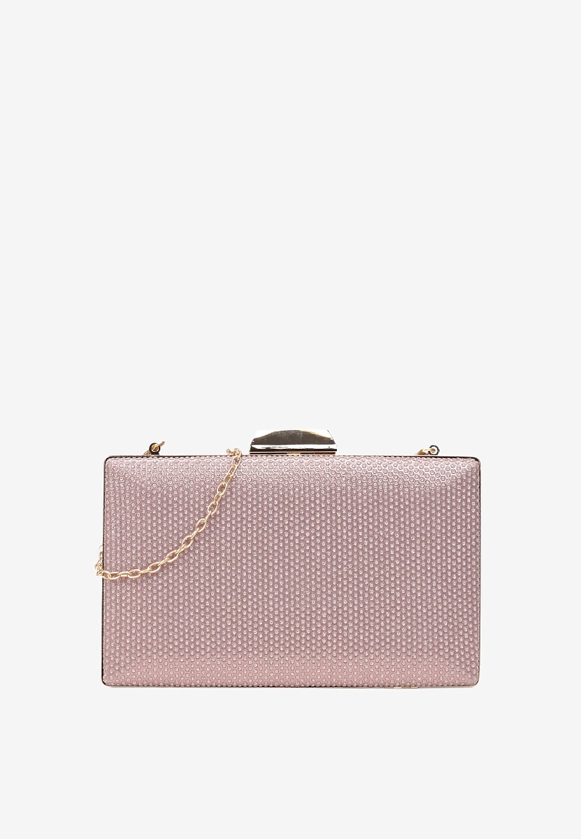 Jasnoróżowa Brokatowa Torebka Kopertówka z Zatrzaskowym Zapięciem Kamanate
