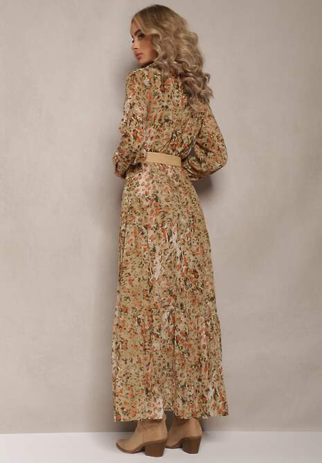 Jasnozielona Sukienka Rozkloszowana z Kopertowym Dekoltem Galateia