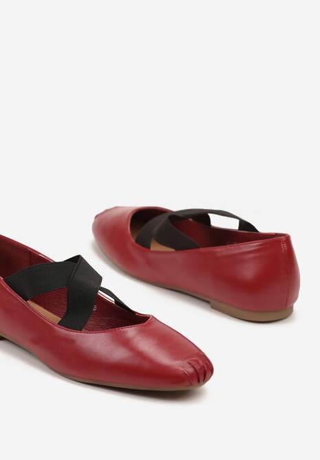Bordowo-Czerwone Balerinki na Płaskiej Podeszwie z Gumką Elianora