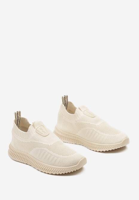 Beżowe Buty Sportowe ze Skarpetkową Cholewką Pinke