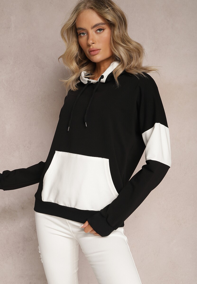 Czarna Bawełniana Bluza z Kapturem i Ściągaczami Adikona