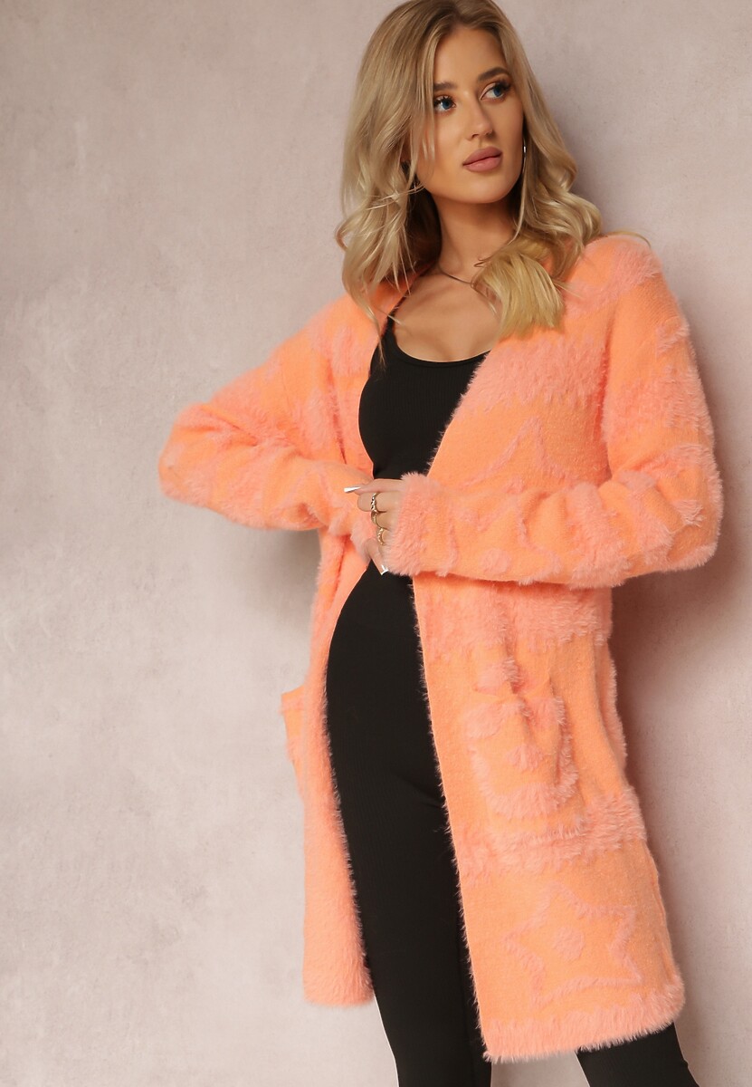 Pomarańczowy Długi Kardigan Puszysty Aborra
