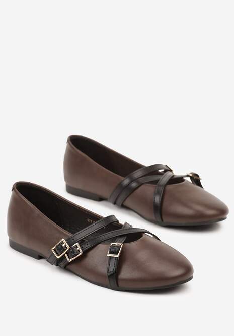 Brązowe Balerinki Vices Mary Jane z Wkładką ze Skóry Naturalnej Rilomia