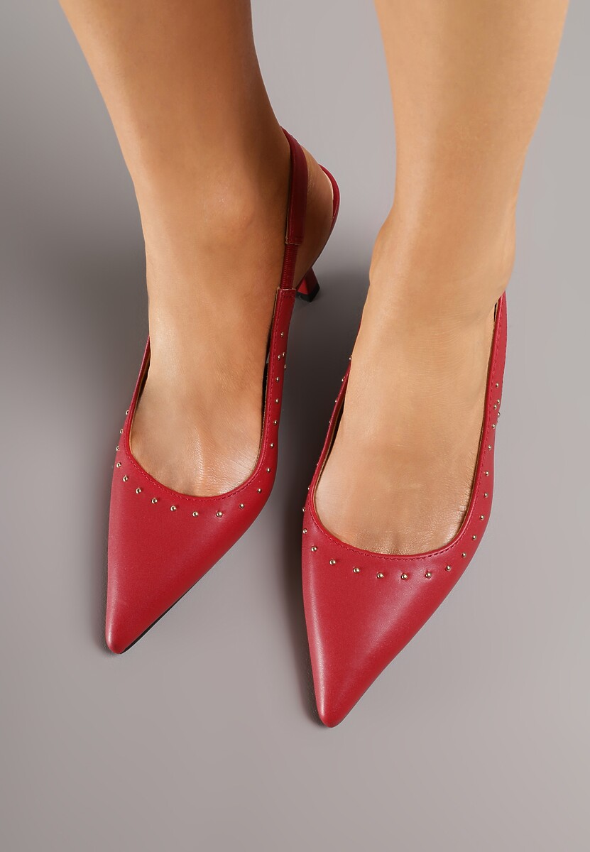 Czerwone Sandały Slingback na Szpilce z Aplikacją z Nitami Sewluna