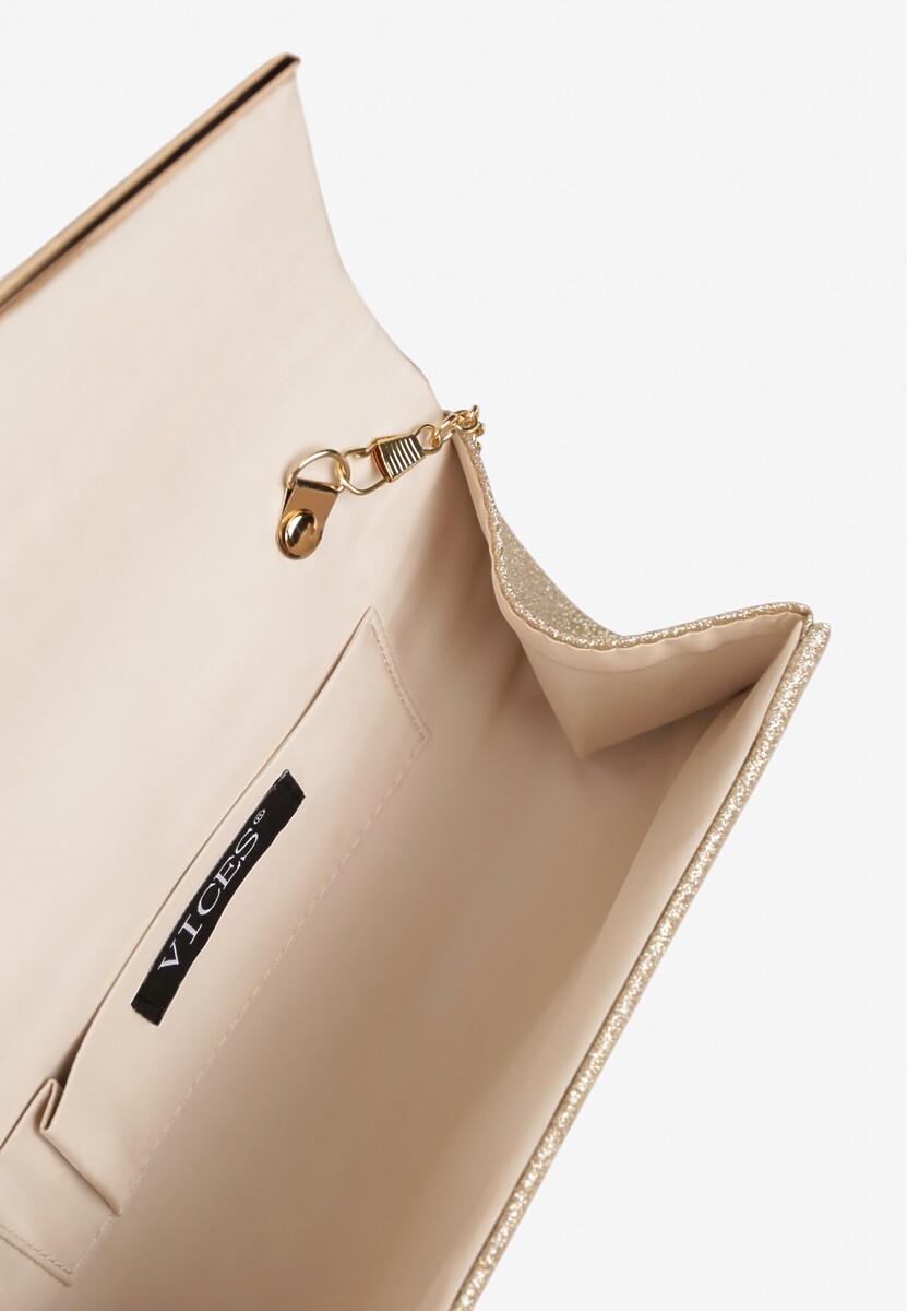 Złota Torebka Kopertówka Ozdobiona Tłoczeniem i Brokatem Delatira