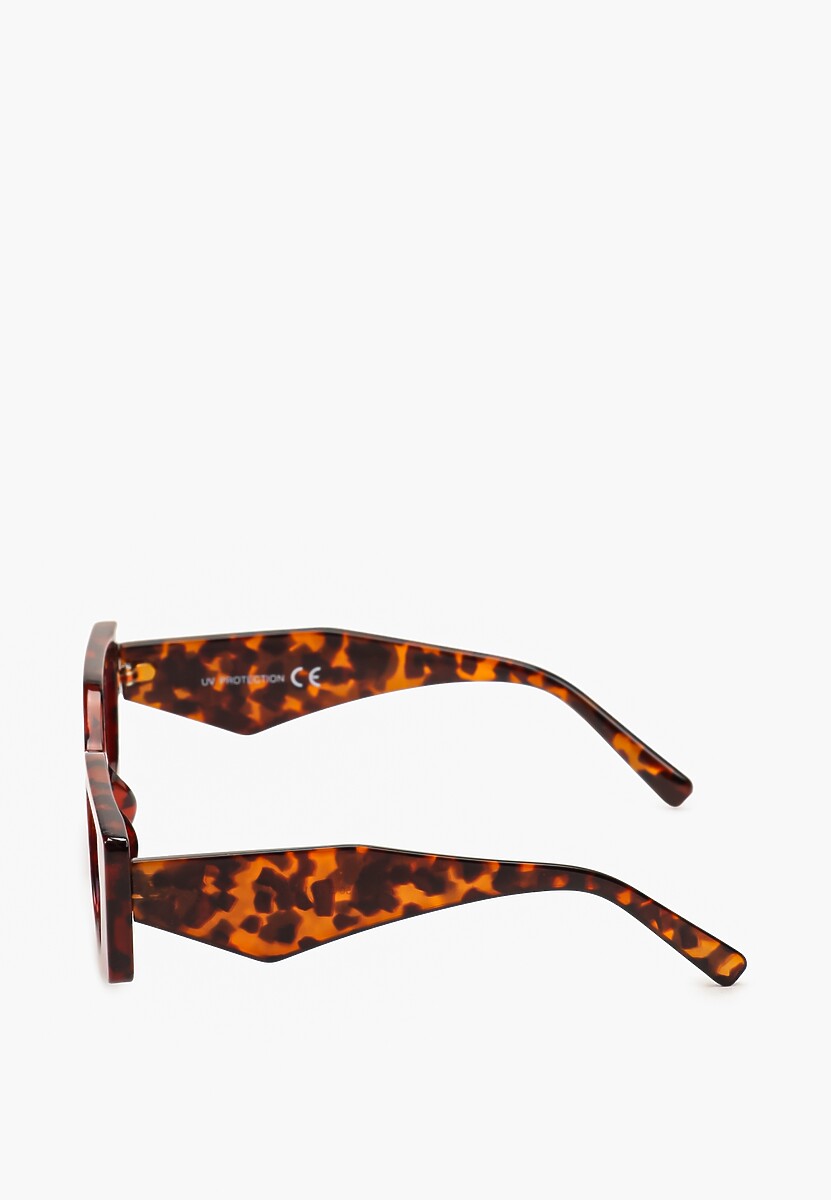 Brązowe  Okulary Przeciwsłoneczne o Geometrycznym Kształcie z Lekkiego Tworzywa Giorta