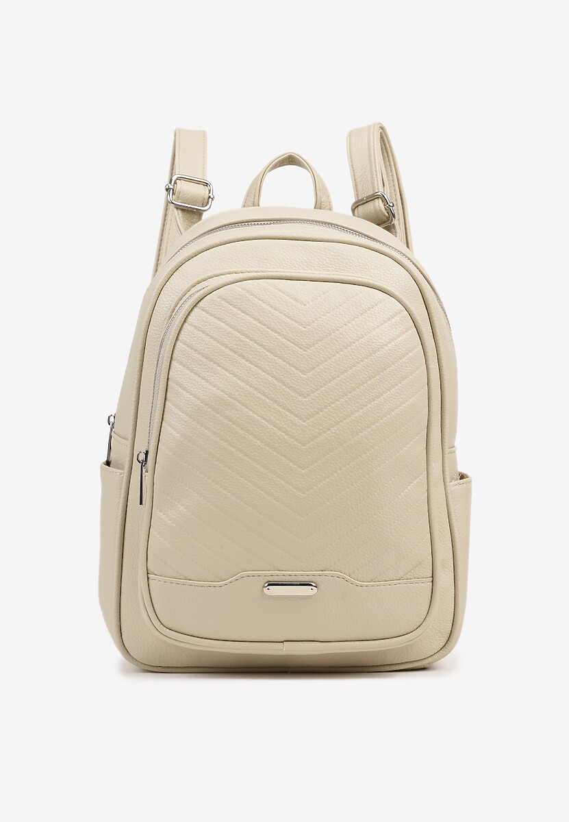 Ciemnobeżowy Pikowany Plecak z Metaliczną Aplikacją Paselitia