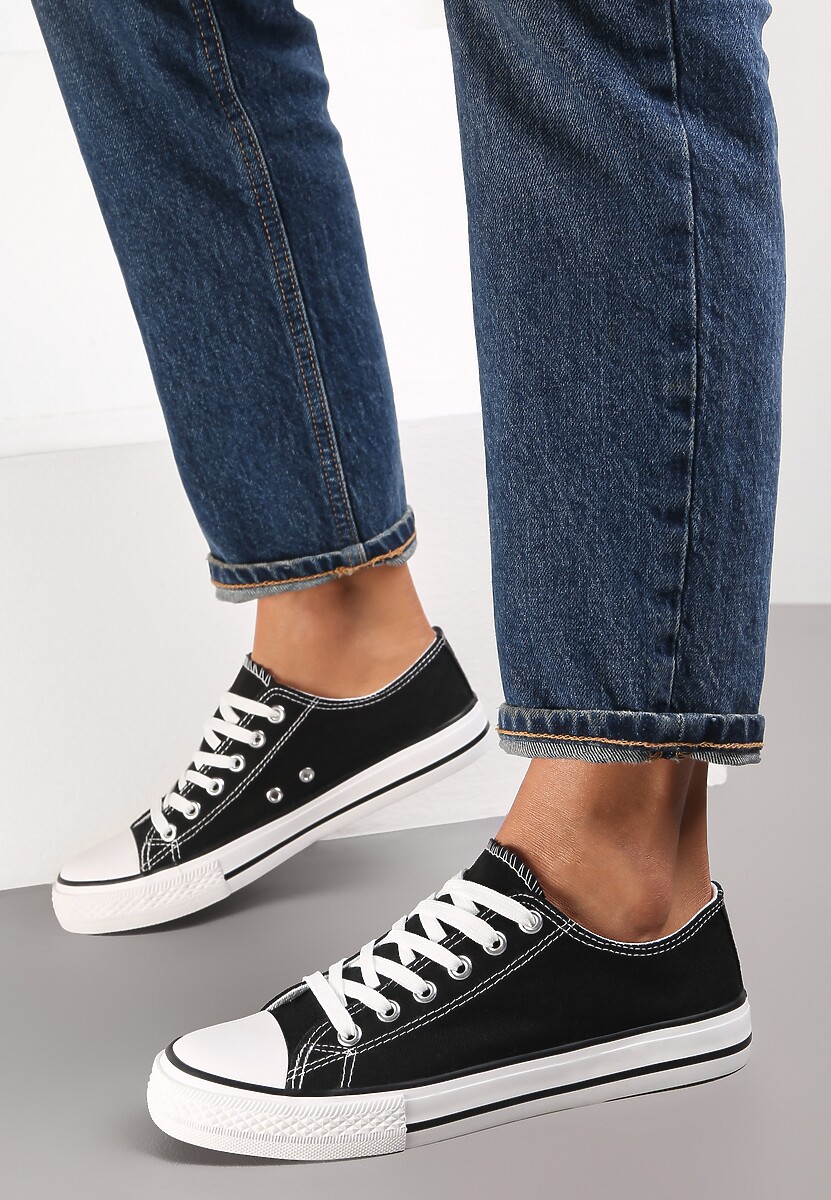 Czarno-Białe Trampki w Klasycznym Stylu z Niską Cholewką Doriabel