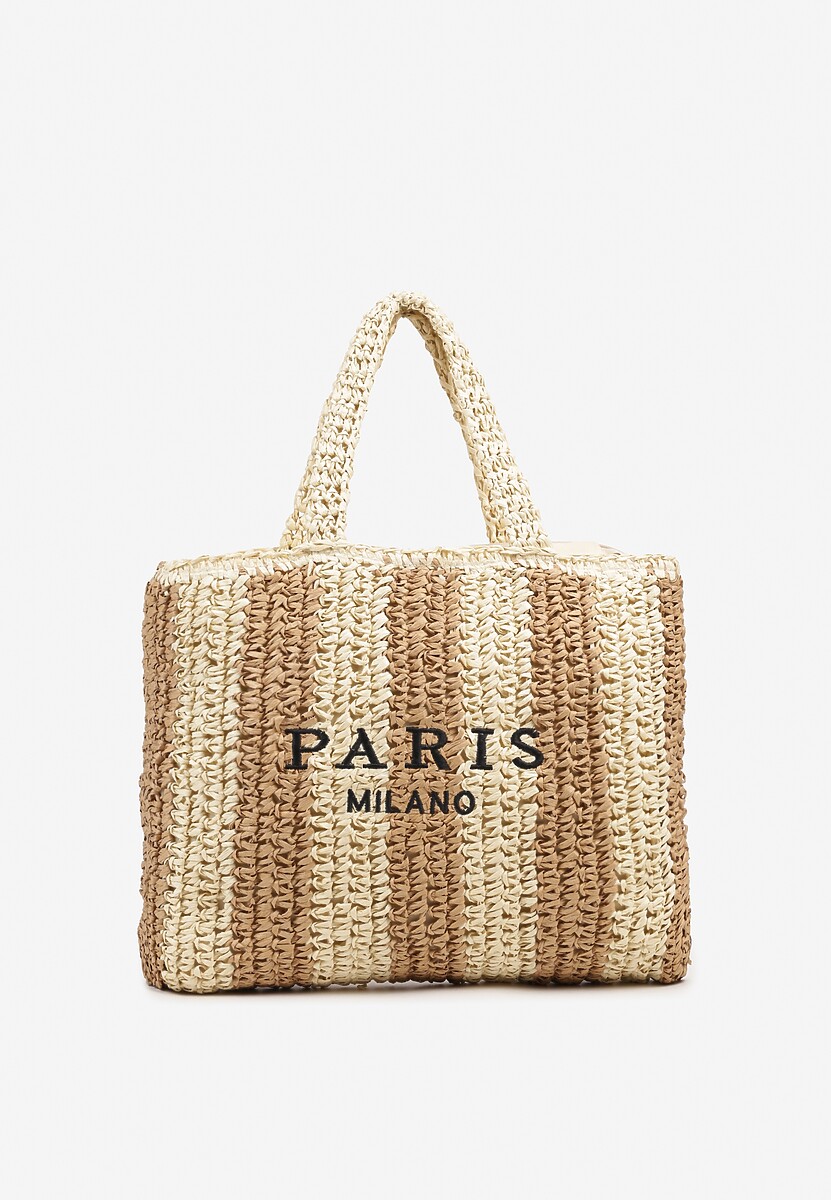 Beżowa Plażowa Torebka Shopperka Ozdobiona Napisem Navale