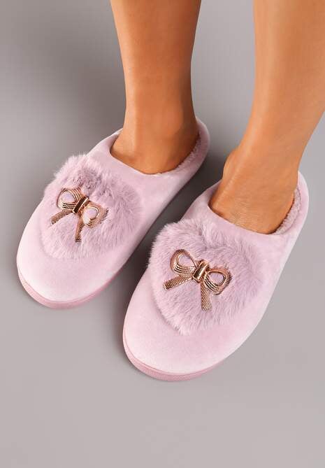 Różowe Kapcie na Płaskiej Podeszwie z Kokardą Lerilina
