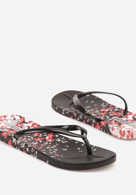 Czarne Piankowe Japonki ze Wzorem w Kwiaty Gleandra