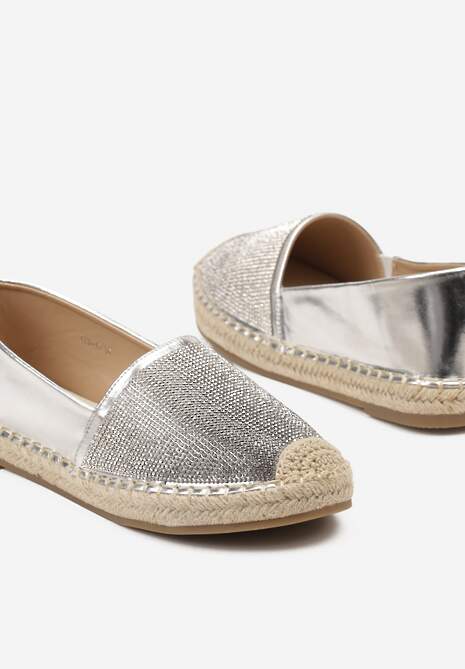 Srebrne Płaskie Espadryle z Plecionką i Cyrkoniami Dadessa