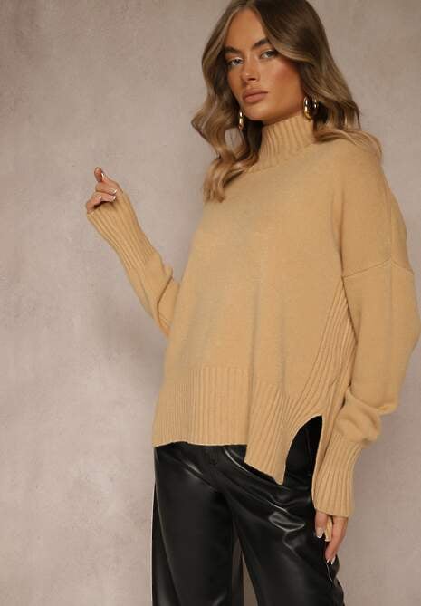 Beżowy Gładki Golf Casual Ralloria