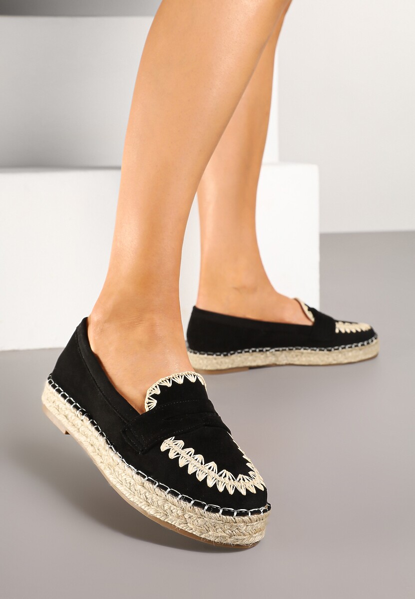 Ciemnobeżowe Espadryle z Haftem na Podeszwie z Plecionki Taslexia