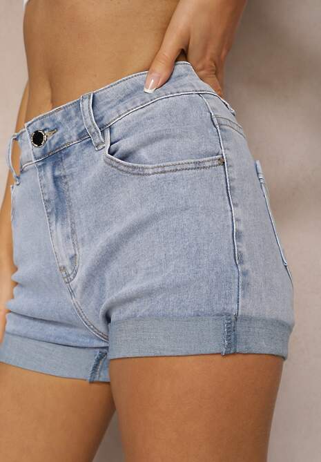 Niebieskie Szorty Jeansowe High Waist z Dodatkiem Bawełny Neldara