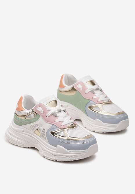 Biało-Niebieskie Sneakersy z Siateczkowymi i Metalicznymi Wstawkami Telarisa