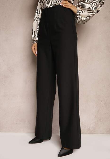 Czarne Szerokie Spodnie z Imitacją Kieszeni Garniturowe High Waist Iriniael
