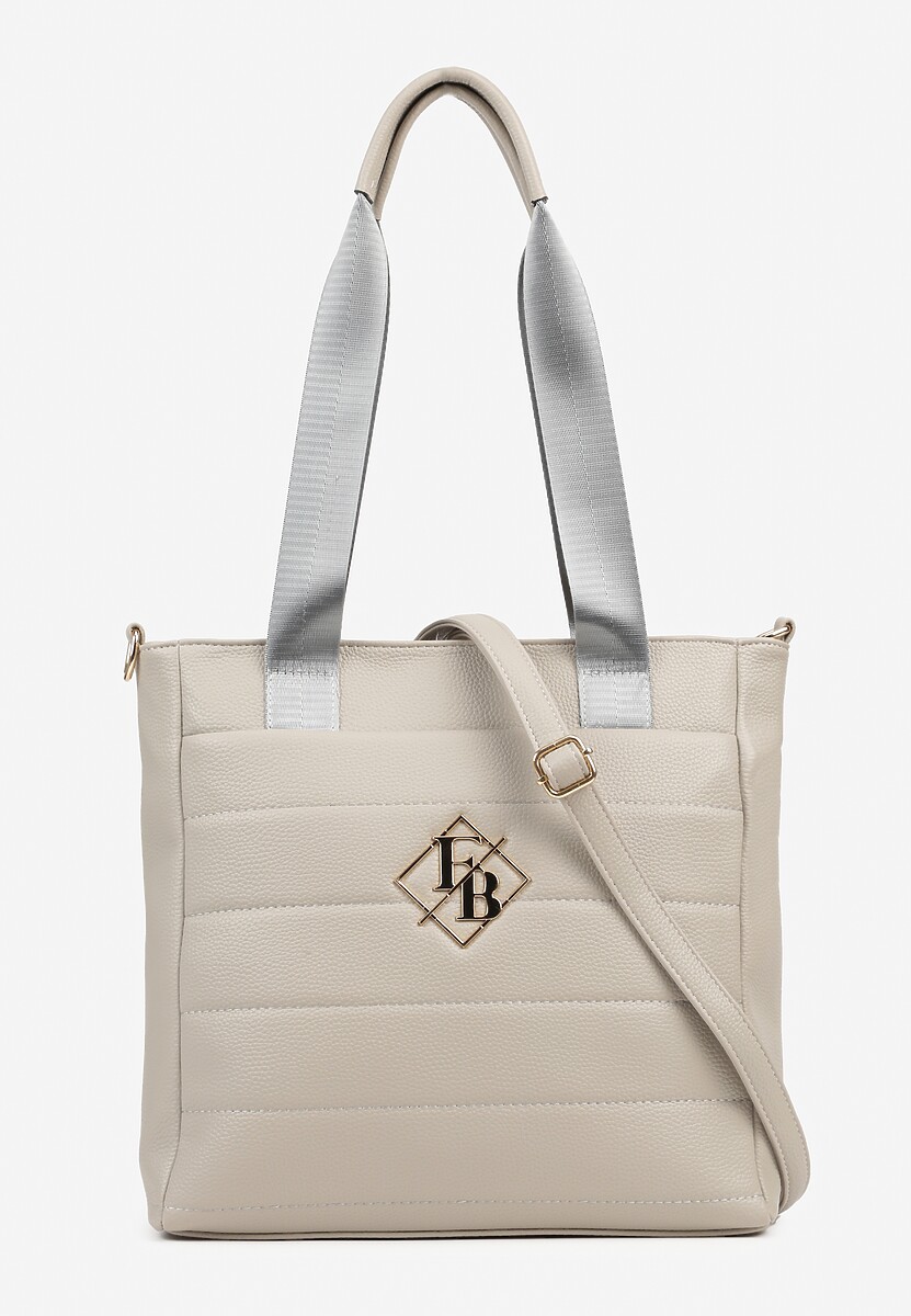 Szara Torebka Typu Shopper z Paskiem Crossbody i Aplikacją Zdobiona Pikowaniem Fleomira