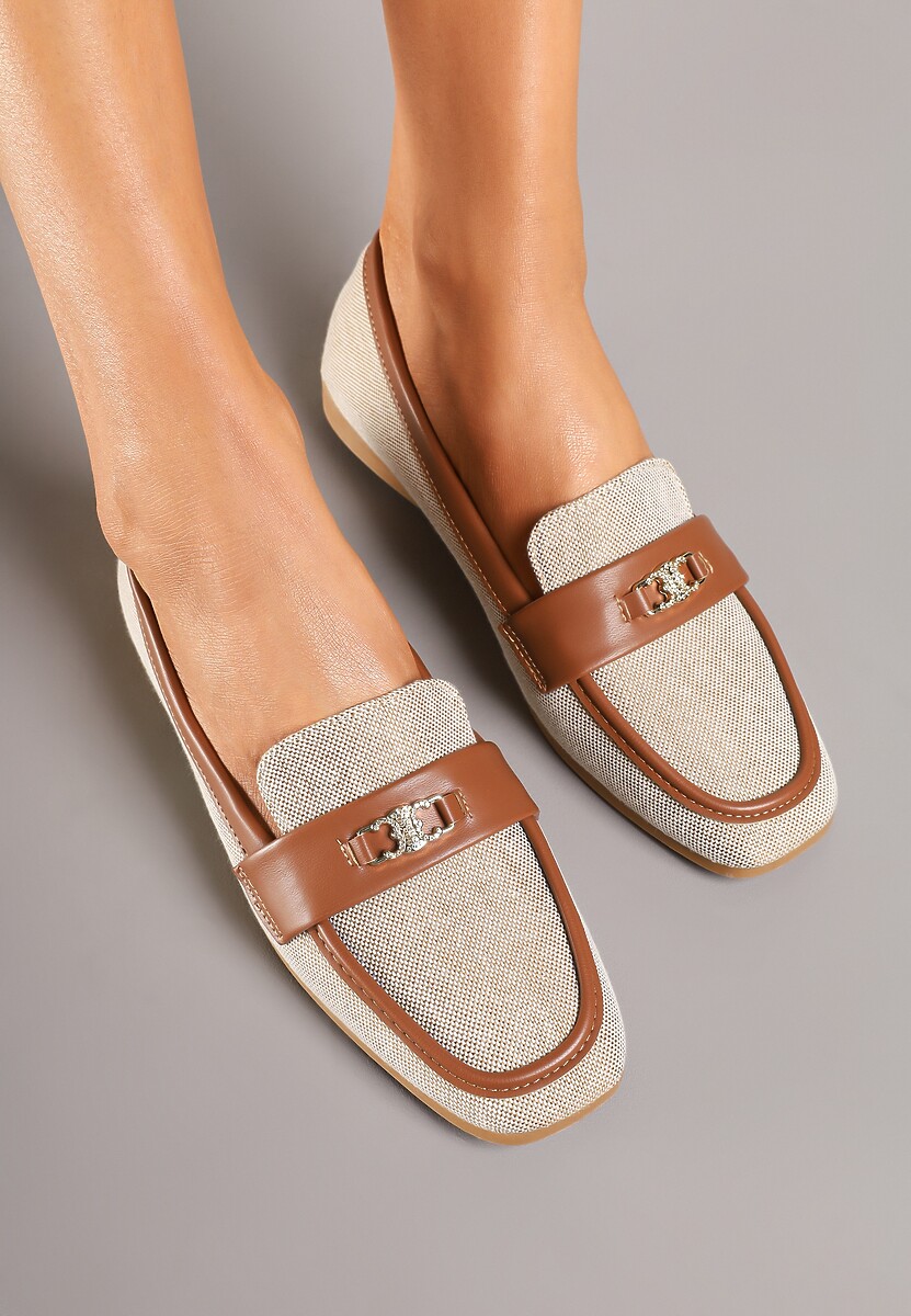 Brązowe Plecione Mokasyny z Ozdobną Aplikacją Felethlin