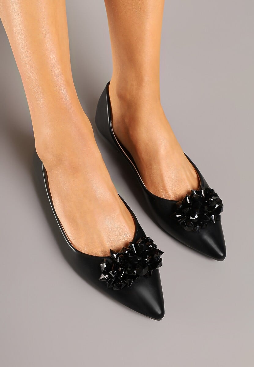 Czarne Balerinki z Ozdobnymi Kryształkami Vevorisa