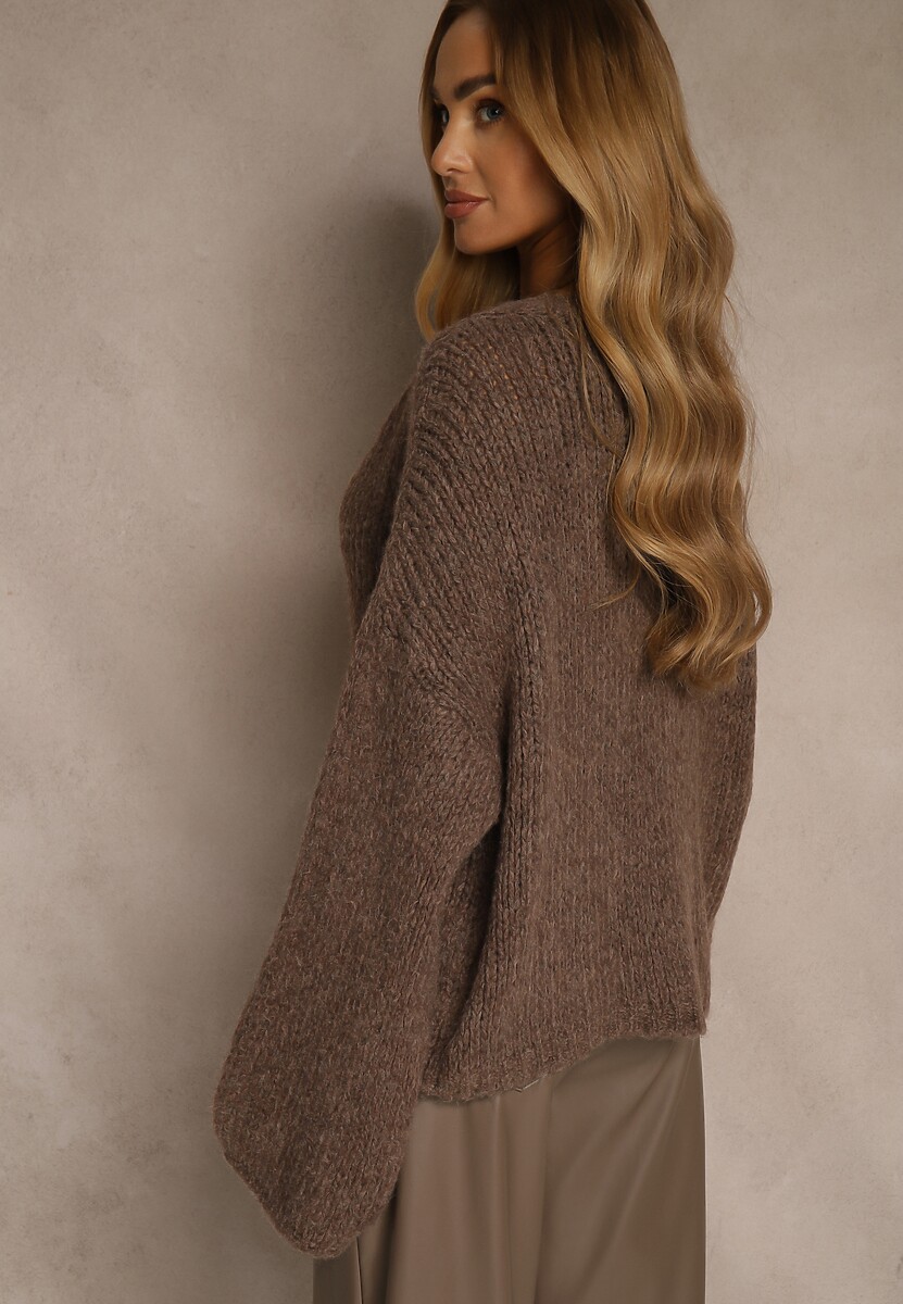 Jasnobrązowy Nietoperzowy Kardigan z Domieszką Wełny i Wiskozy Lianavia