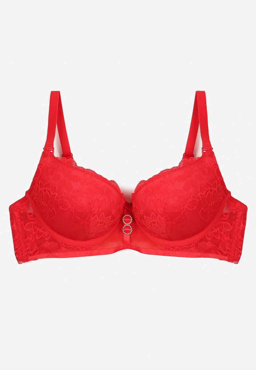 Czerwony Biustonosz Push Up Ozdobiony Koronką Temirenna