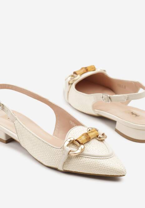 Beżowe Tweedowe Sandały Slingback z Ozdobną Aplikacją Davira