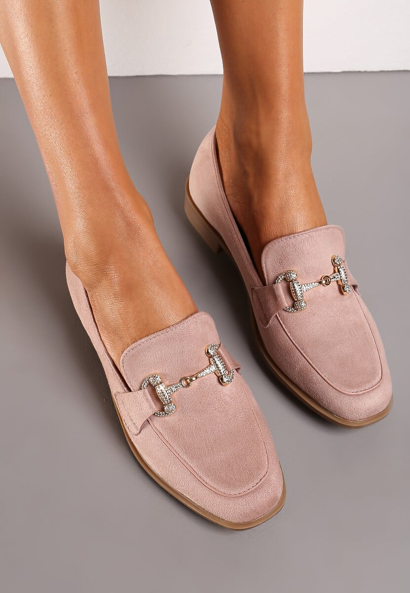 Różowe Mokasyny z Klamerką i Cyrkoniami Mialla
