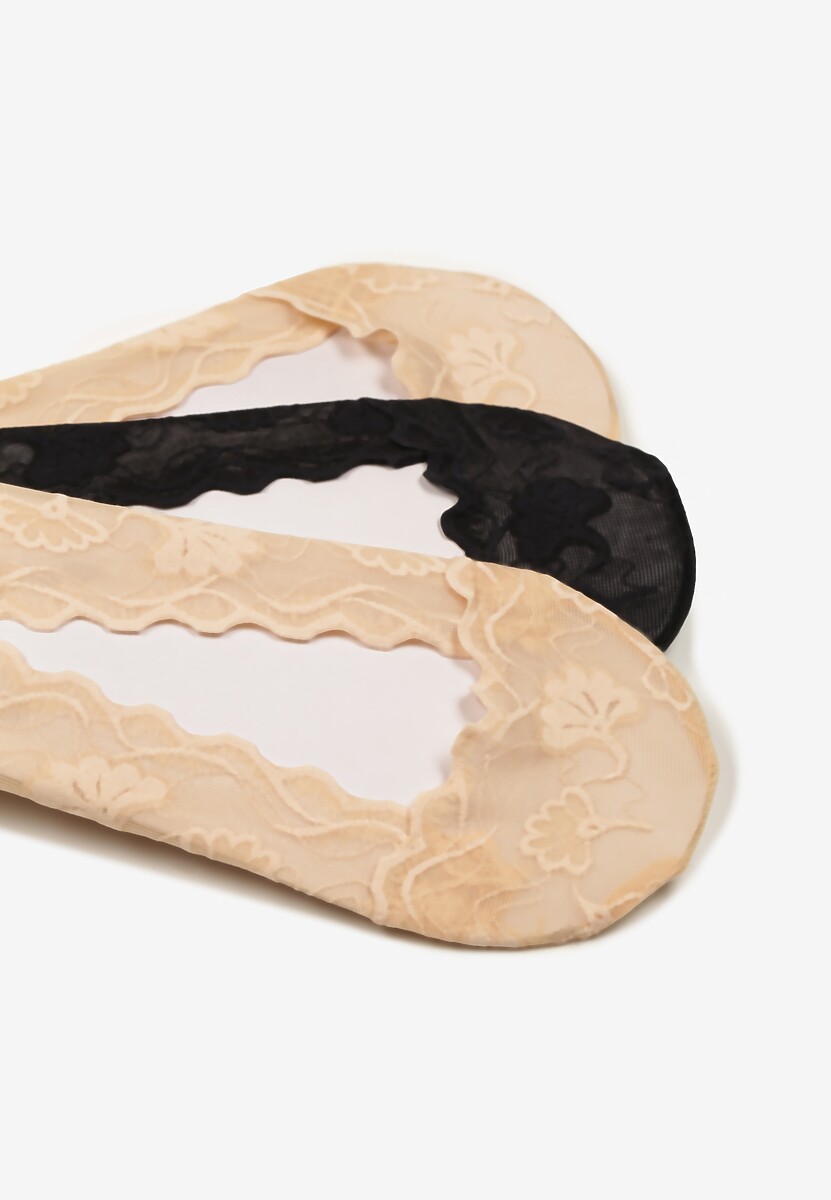 Czarno-Beżowe Koronkowe Skarpety Typu Balerinki 3-Pack Tilisea
