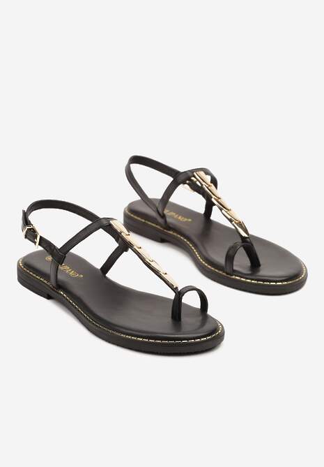 Czarne Sandały w Stylu Japonek z Metalicznymi Ozdobami Senllira