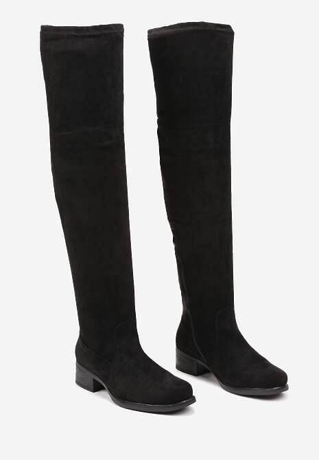 Czarne Kozaki Muszkieterki na Płaskiej Podeszwie ze Sznurkiem Avatiras