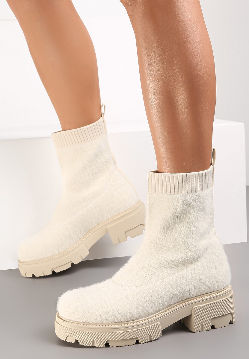 Beżowe Botki z Elastyczną Cholewką Shadhal