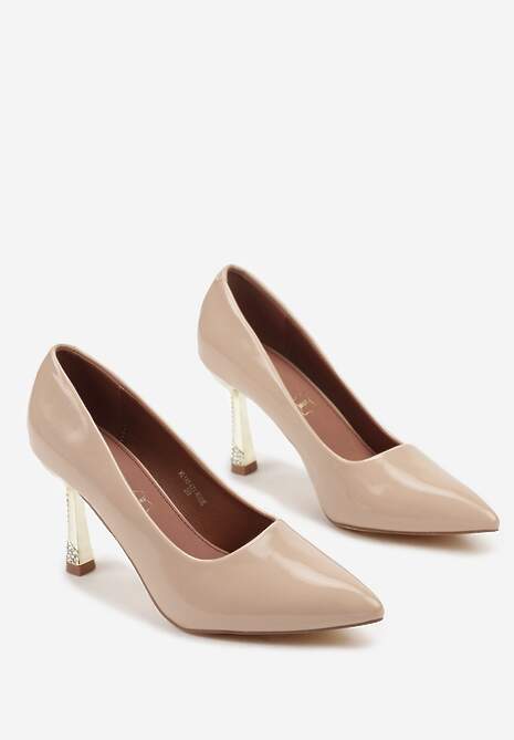 Beżowe Szpilki Lakierowane Vices ze Skórzaną Wkładką i Cyrkoniami Avadvire