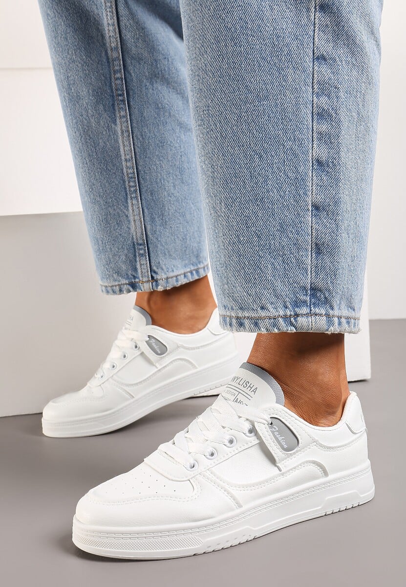 Biało-Szare Sneakersy z Cholewką przed Kostkę z Delikatną Perforacją Trissa