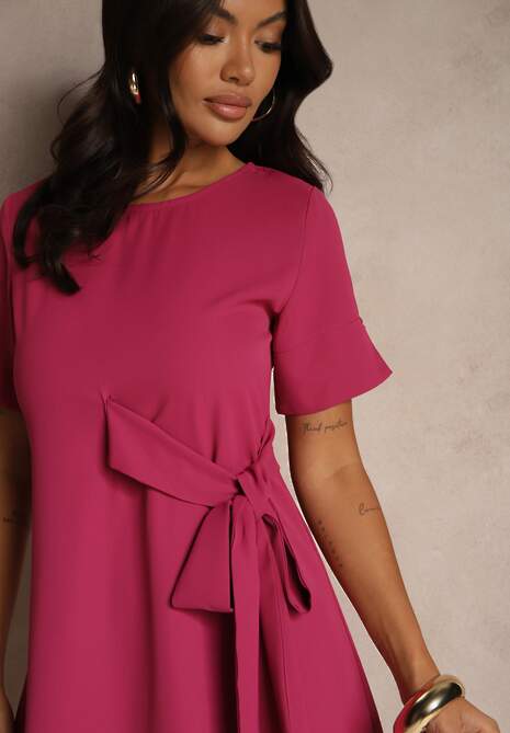 Fioletowa Rozkloszowana Sukienka Vices Zdobiona Wiązaniem Folarenne