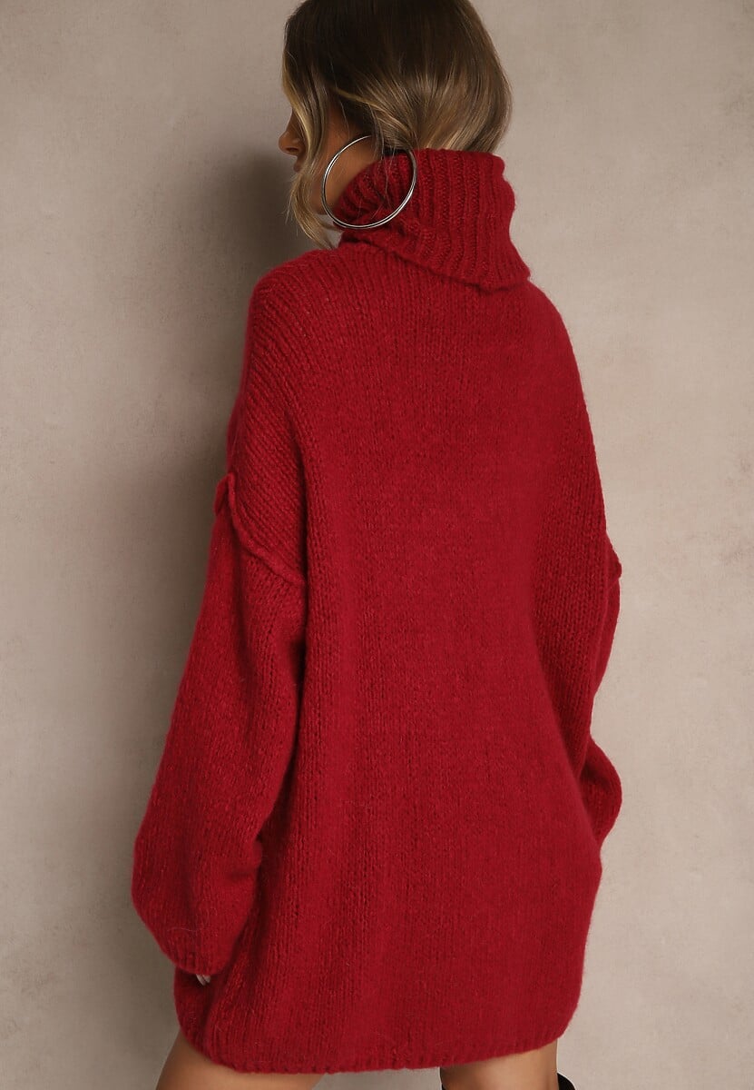 Bordowy Golf o Kroju Oversize z Wełną i Moherem Temirali