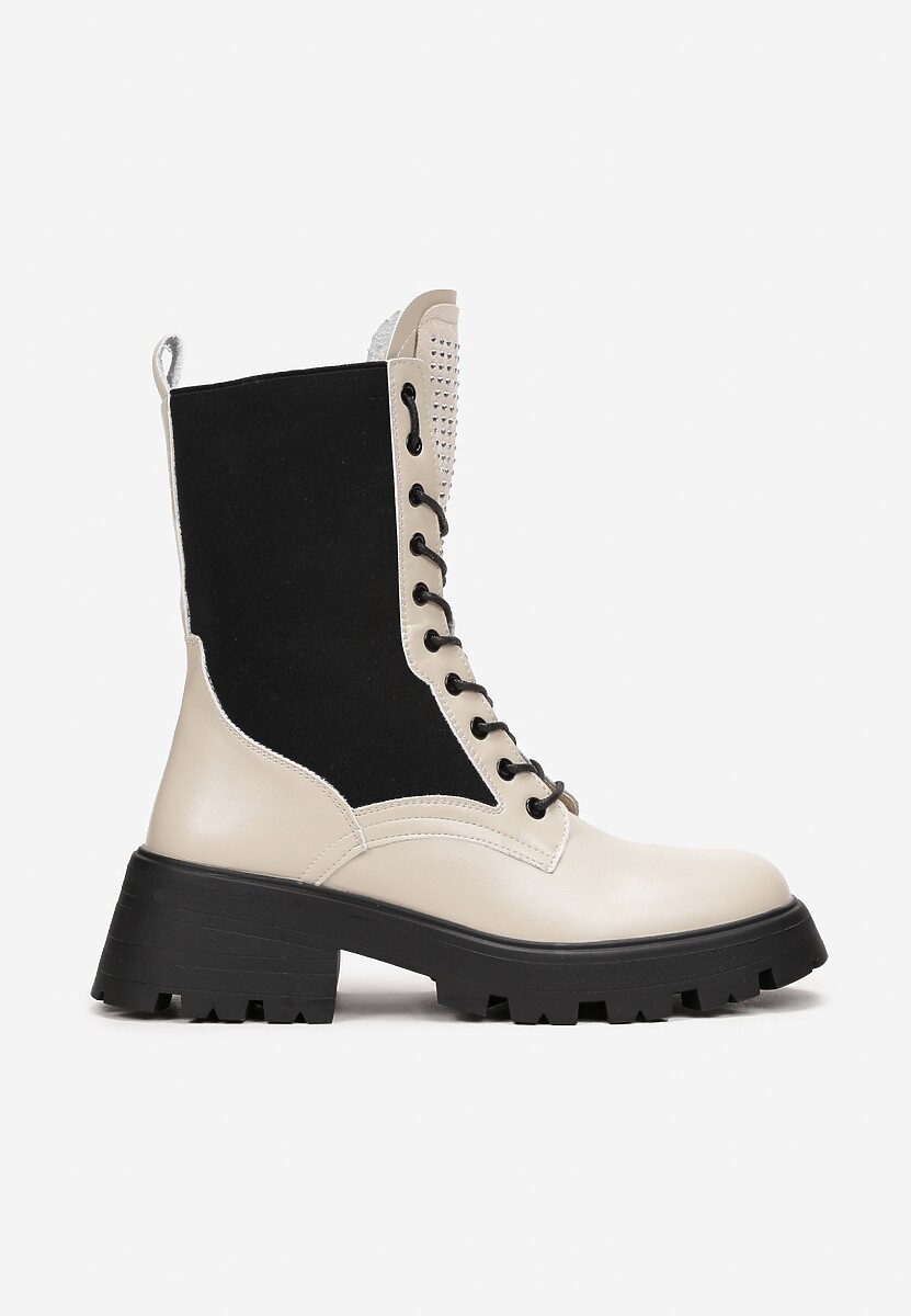 Beżowe Botki  Workery z Elastyczną Cholewką Lasile