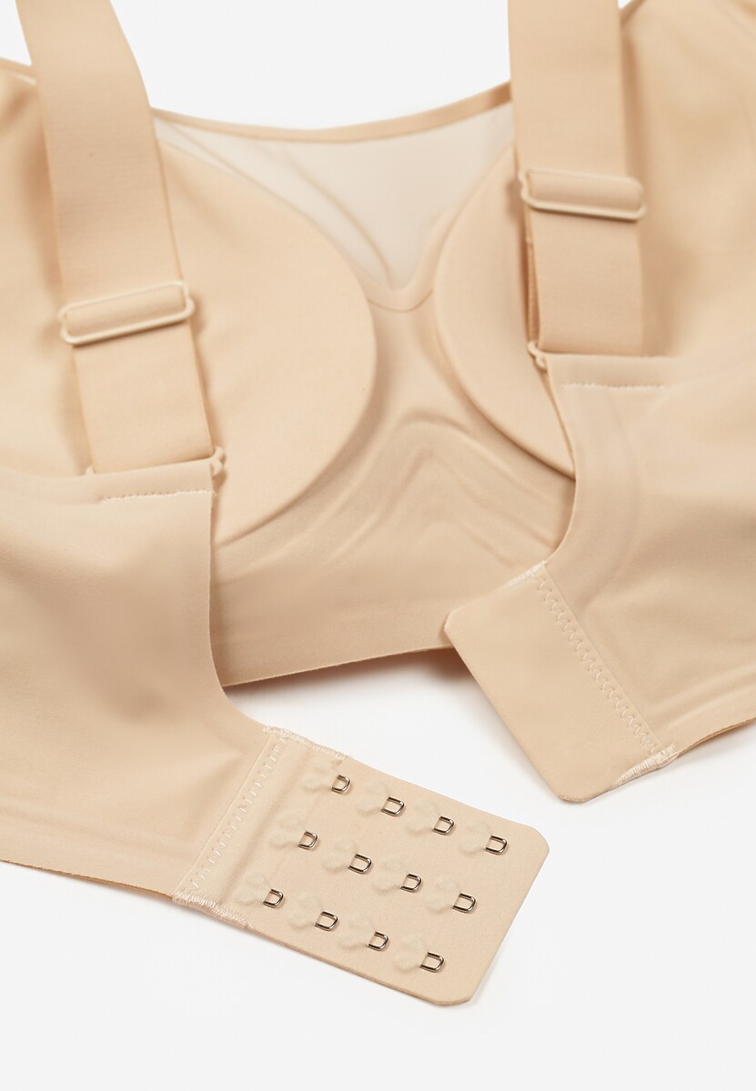 Beżowy Biustonosz na Szerokich Ramiączkach Zdobiony Siateczkową Wstawką Salineva