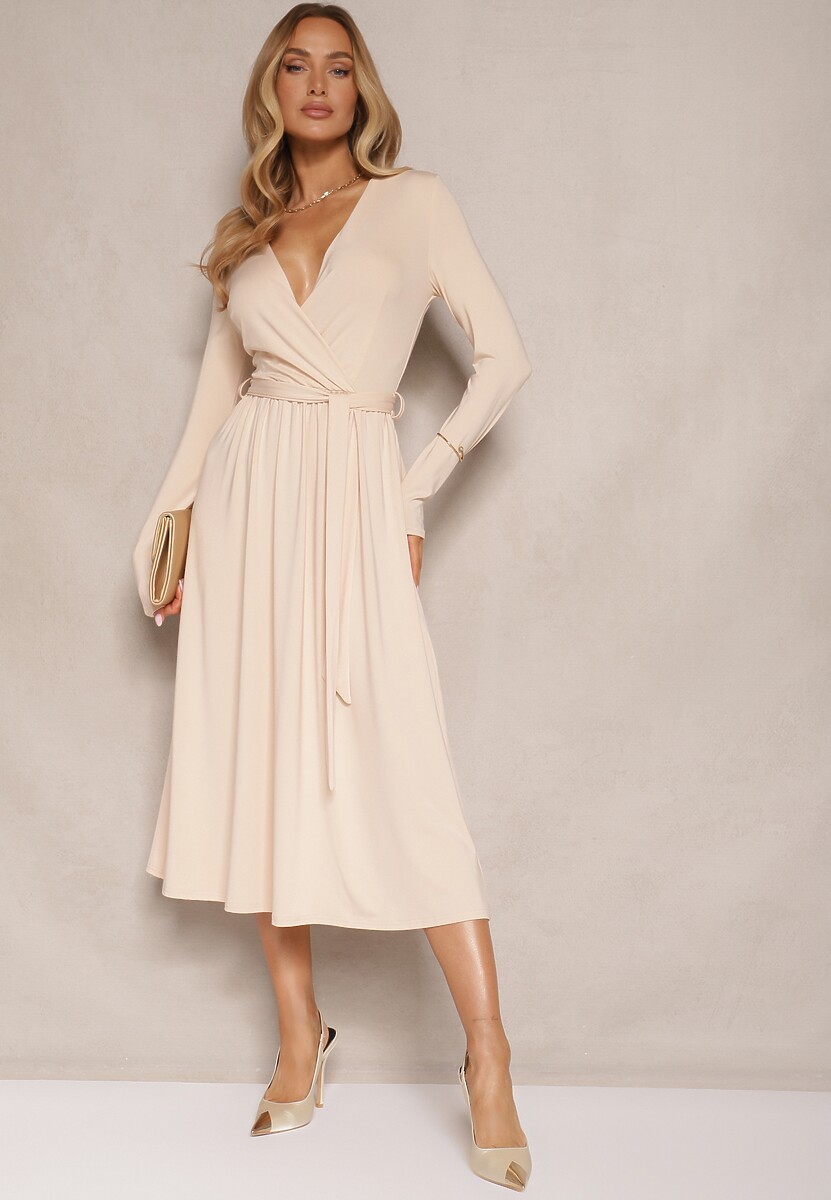 Czerwona Taliowana Sukienka z Paskiem z Domieszką Wiskozy Hrestalia