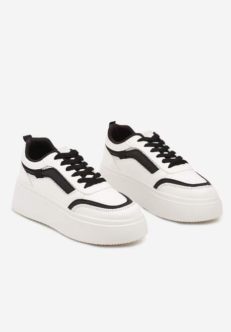 Biało-Czarne Casualowe Sneakersy na Płaskiej Podeszwie Ozdobione Paskami Vlivana
