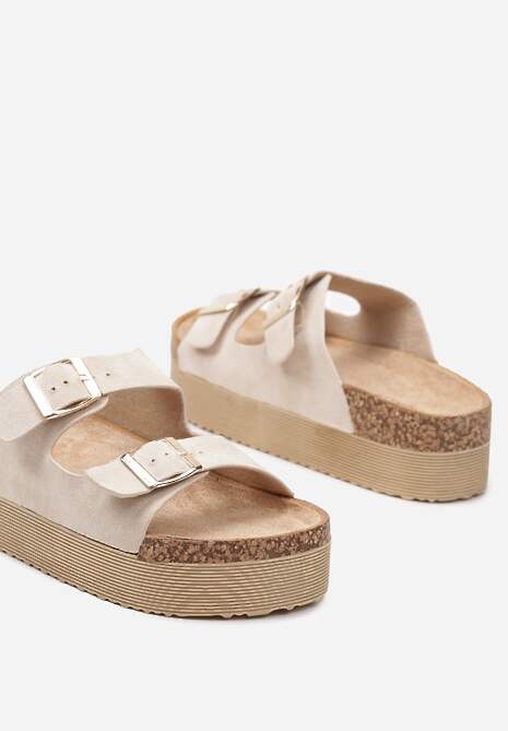 Beżowe Klapki z Ekozamszu na Grubej Podeszwie Orialia