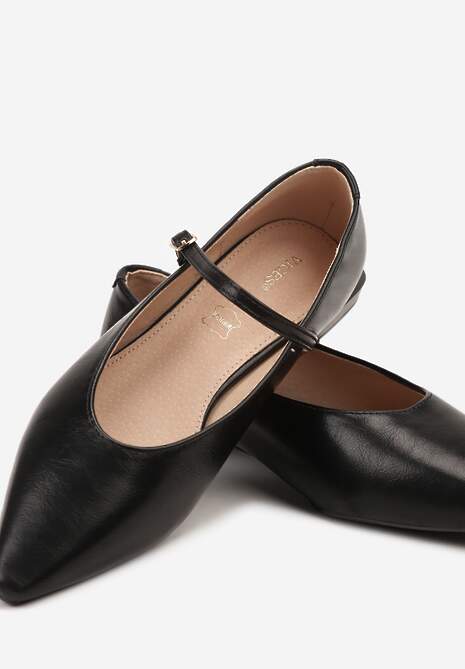 Czarne Balerinki Vices w Stylu Mary Jane z Wkładką ze Skóry Naturalnej Emilane
