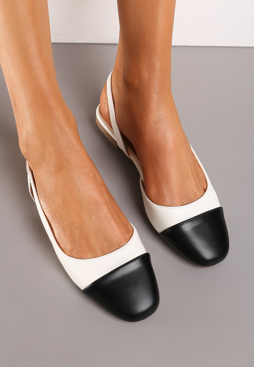 Białe Sandały na Płaskiej Podeszwie z Zakrytym Przodem bez Pięty Ozdobione Kontrastującym Noskiem Brianelle