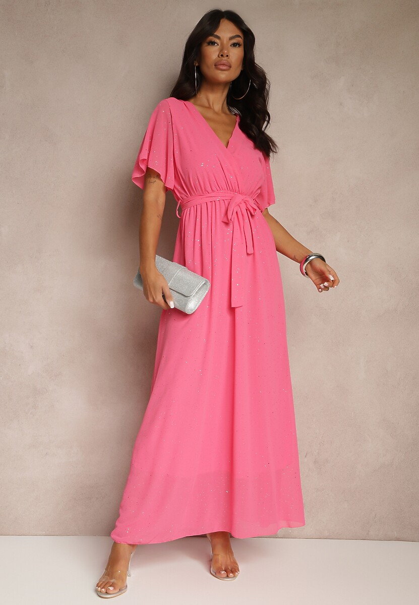 Fuksjowa Koktajlowa Brokatowa Sukienka z Paskiem Addlea