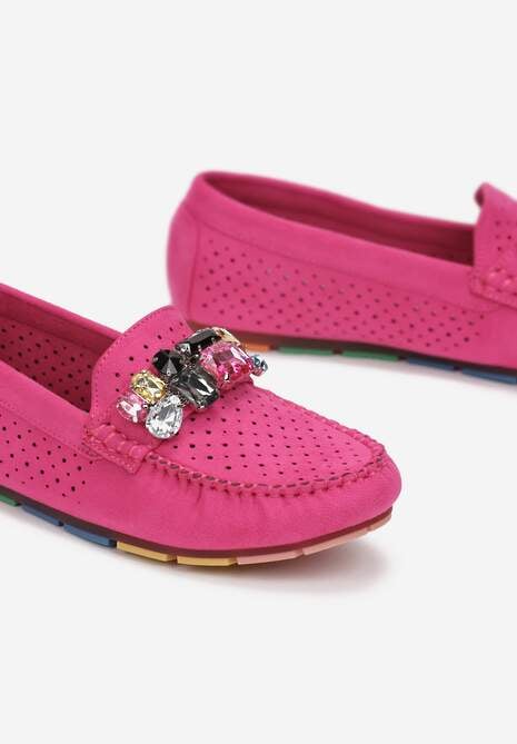 Fuksjowe Mokasyny z Przeszyciami i Ozdobą z Cyrkonii Olini